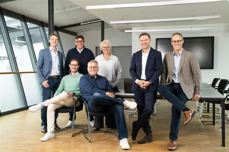 Von links nach rechts: Timo Schaper (Director Revenue Growth Management) , Marc Hinselmann (Head of Customer Management & Demand Planning Sales), Thorsten Westphal (Geschäftsleiter Vertrieb), Bettina Gott-Schlüter (Marketing Director), Florian Brombach (HR Director), Markus Kohrs-Lichte (Vorsitzender der Geschäftsführung) & Jonas Forsell (CFO) 